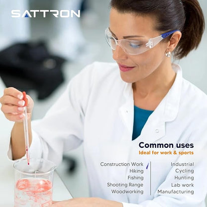 SATTRON Clear Safety Glasses 24 Pack, Polycarbonate Lens with Rubber Temples, Safety Goggles Anti-Scratch Impact Resistant, Eye Protection for Work Lab Construction, Clear Lens/Blue Frame