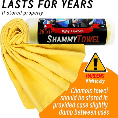 Premium Shammy Cloth for Car Drying - 2 Pack (26”x17”) - Super Absorbent Synthetic Chamois Bathroom,Pets, Dust Remove,- Reusable Non-Scratch Vehicle Dry Towel (Yellow)