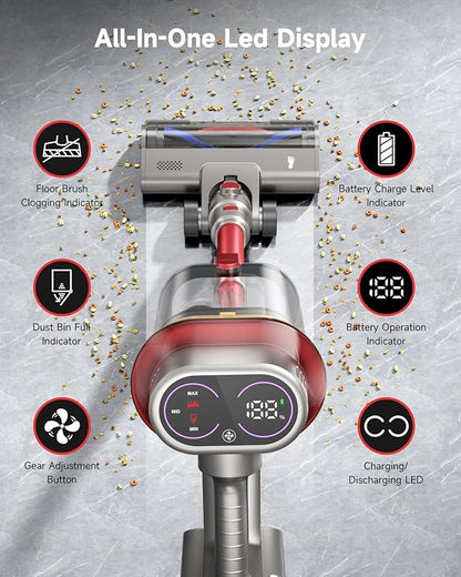 AIPOWAY Vacuum Cleaners for Home, 650W 55KPA Cordless Vacuum Cleaner, 75 Mins 2L Double Dustcup Stick Vacuum Cordless Rechargeable, Anti-Tangle & Wall Mount Charging, for Hard Floors Carpet Pet Hair