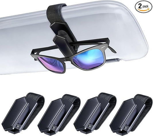 Veharvim Sunglass Holder for Car (One-Handed-Operation, Gentle & Secure Hold, Silicone Padded, Universal Fit, Metal Clip) Visor Sunglass Holder Clip,Visor Sunglass Holder Car (Black, 4 Pack)