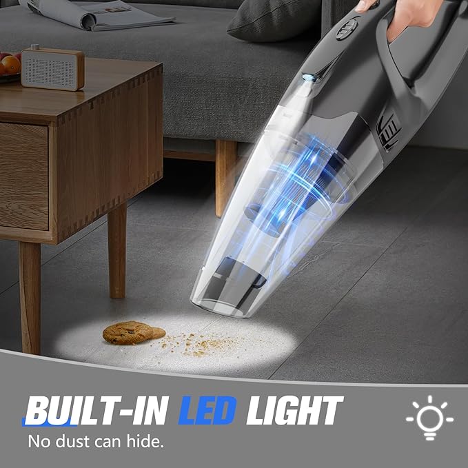 BSRCO Handheld Vacuum Cordless Rechargeable 3-in-1, Car Vacuum Portable Cordless with USB Charge, Handheld Vacuum with LED Light, HEPA Filter, 1.65LBs Lightweight Vacuum Cleaner for Dust, Pet Hair