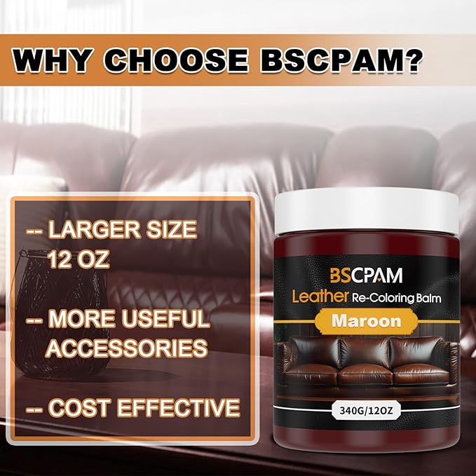 BSCPAM 12oz Leather Recoloring Balm & 3.4oz Mink Oil Leather Conditioner kit,Maroon Leather Color Repair Kits for Couches, Leather Couch Paint Scratch Repair for Furniture Car Sofa Shoes Leather Dye