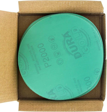Dura-Gold Premium 5" Green Film Sanding Discs - 2000 Grit (Box of 50) - Hook & Loop Backing Sandpaper Discs for DA Sanders, Finishing Cut Abrasive, Sand Automotive Paint Car Detailing Woodworking Wood