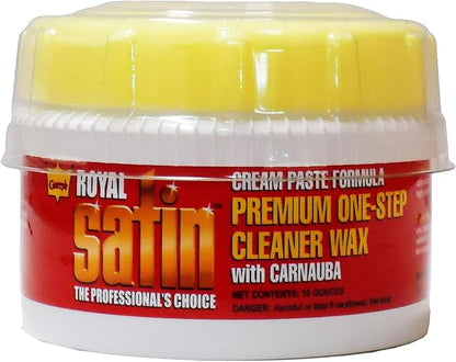 Garry's Royal Satin One Step Cleaner Wax - Deep Clean, Shine, and Protect Your Vehicle's Finish - Car, Truck, Bus - Carnauba/Hydro-Polymers - Original Cream Paste, 10 Oz