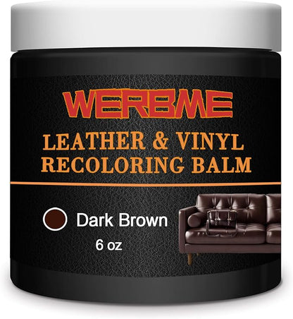WERBME Leather Recoloring Balm & Color Restorer - Multipurpose Dye & Paint for Faded Leather Couches, Car Seats, Shoes | Fix Scratches on Clothing, Furniture & Accessories(Dark Brown)