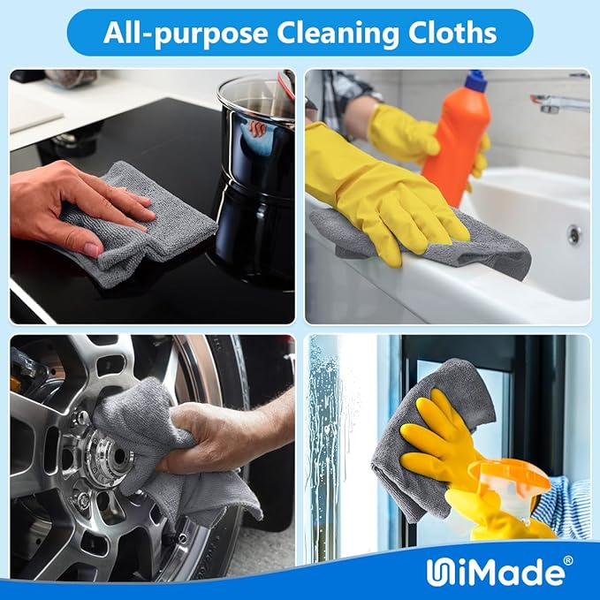 Microfiber Cleaning Cloth, 20 Pack Reusable Microfiber Towels for Cars Lint Free Cleaning Shop Towel Rags for Home Kitchen Automotive Bar Mechanic Restaurant Garage, 11.5"x 11.5", Grey