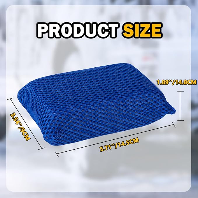 AIDEA Car Wash Sponge, Microfiber Large Bug and Tar Remover for Cars, Non Scratch Reusable Mesh Car Wash Sponges, Blue, 5.71 * 3.54 * 1.89 inch