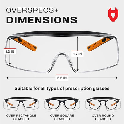 NoCry Safety Glasses That Fit Over Your Prescription Eyewear. Clear Anti-Scratch Wraparound Lenses, UV400 Protection, ANSI Z87 & OSHA Certified. Use in the Lab, Travelling, Black & Orange (10-pack)