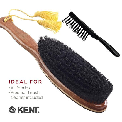 KENT CR8 Clothes Brush, 100% Natural Black Boar Bristle Lint Remover for Cashmere, Wool, and Silk for Keeping Fabrics Free from Fibres, Fluff and Pet Hair. Luxury Three Veneered Woods. Made in England