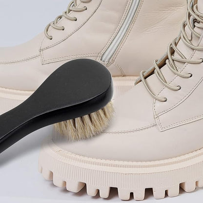 Premium Shoe Polish Brush Set - Horse Hair Brushes, Shoe Polish Applicator for Leather Footwear - Shoe Brushes for Cream & Polish - Made of White Horse Hair & Lotus Wood Handle