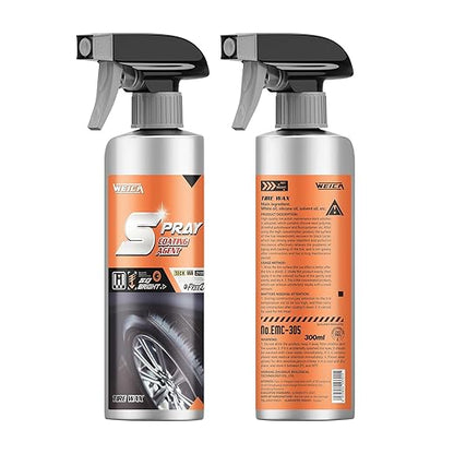 Tire Shine Spray Kit - Restore Deep Black Shine, Non-Greasy Finish, Prevents Fading & Cracking, Easy Apply with Brush (10.15 fl oz / 300mL)