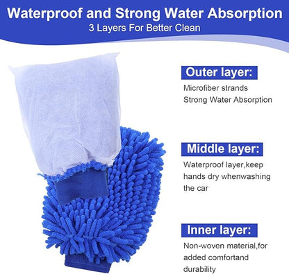 12 Pcs Microfiber Car Wash Mitt Set - Premium Car Washing Mitts with Scratch Free Coral Fleece, Ultra Absorbent Microfiber Wash Mitt for Auto Detailing (10.2 x 7.5 Inch, Blue)