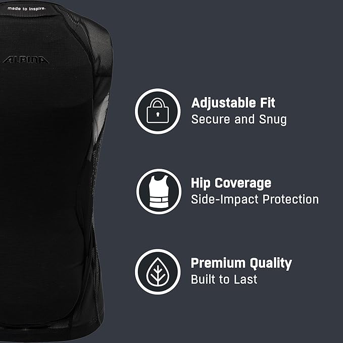 ALPINA Proshield Back Protector Vest Men, Lightweight Flexible Spine Protection for Skiing Snowboarding, Black