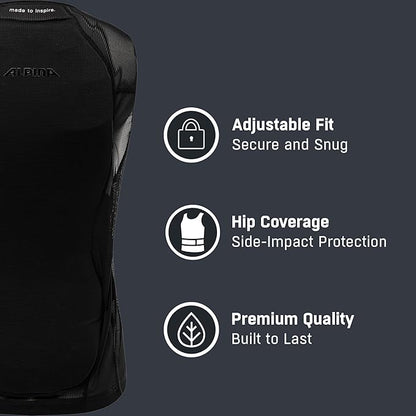 ALPINA Proshield Back Protector Vest Men, Lightweight Flexible Spine Protection for Skiing Snowboarding, Black