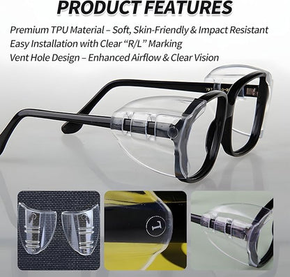 Creztail Flexible Glasses Side Shields, Slip-On Safety Shields for Eyeglasses, Side Guards for Standard Frames