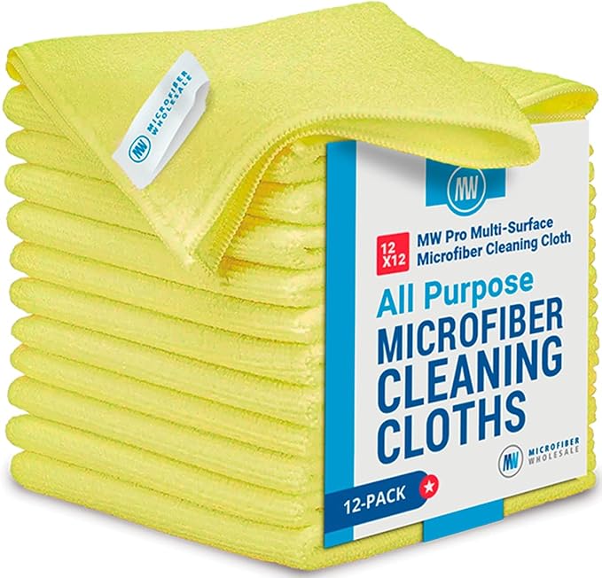 Microfiber Cleaning Cloths 12" x 12" - MW Pro Premium Rags for House Cleaning, Kitchen, Car Detailing & Glass - Lint Free, Streak Free Multi Surface Wash Towels for Auto & Dusting (Yellow, 12-Pack)