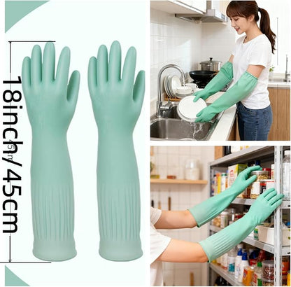 JINGLIKANG 18inch Household Cleaning Rubber Kitchen Dishwashing Waterproof Gloves, Long Durable Anti Slip Work Latex Gloves
