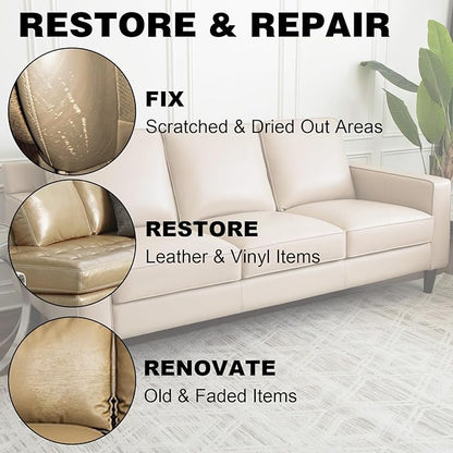 WEYSTOM Leather Recoloring Balm, 12oz Large Size Leather Dye, Color Restorer, Scratch Repair, Furniture & Couch Restorer Kit, Repair Kit for Furniture(Beige)