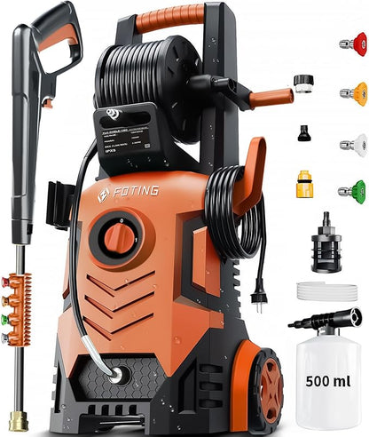 2025New Pressure Washer 4800PSI, 34" Tall, 4 Quick Connect Nozzles,Inlet Hose&Filter&500mlFoam Cannon for Cars/Fences/Driveways/Home Cleaning,Red
