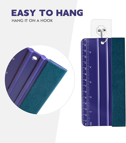 FOSHO Purple Felt Squeegee Vinyl Wrap Tool, Built-in Ruler 6"x3" Scratch-Free Vinyl Scraper for Sticker, Decal, Craft and Wallpaper Application Window Tint Tool