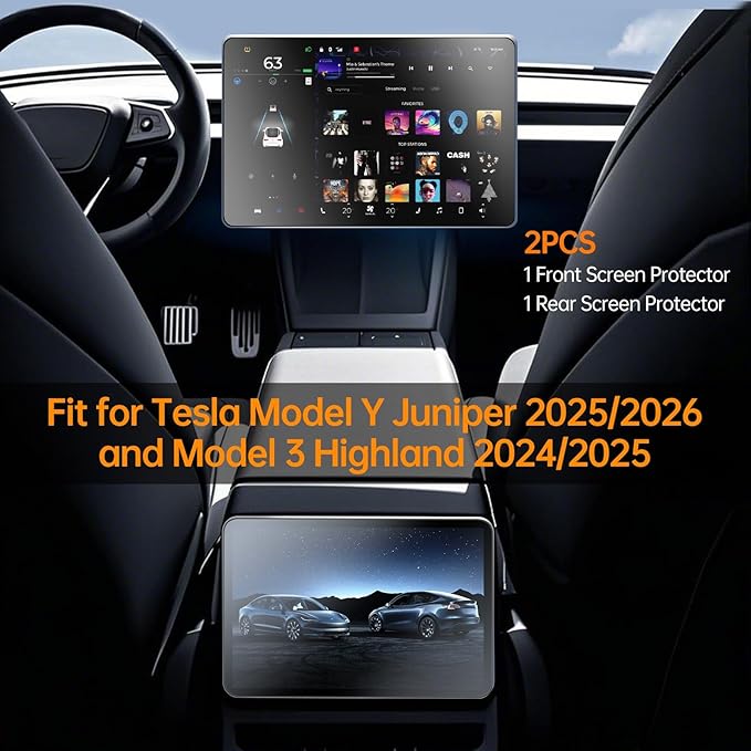 DGXWLLW Screen Protector for Tesla Model Y Juniper 2025 2026 Model 3 Highland 2024 2025 with Alignment Kit Matte Front Back Tempered Glass Touch Screen Protective Anti Glare Fingerprint 9H Hardness