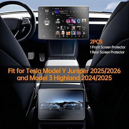 DGXWLLW Screen Protector for Tesla Model Y Juniper 2025 2026 Model 3 Highland 2024 2025 with Alignment Kit Matte Front Back Tempered Glass Touch Screen Protective Anti Glare Fingerprint 9H Hardness