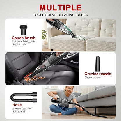 BSRCO Handheld Vacuum Cordless, Rechargeable 8000PA, Car Vacuum Portable Cordless, Hand Vacuum Rechargeable, 3 in 1, Lightweight, Hand Held Vacuum Cleaner for Car Home Office, Pet Hair