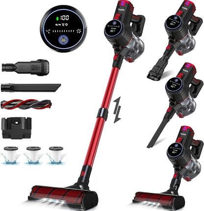 VYKLO V8 Cordless Vacuum Cleaner, Powerful Suction Stick Vacuum, 55Mins Runtime, Wireless Lightweight Handheld Vacuum Cleaner for Home, Hardwood Floor, Carpet, Car, Pet Hair Cleaning (Red)