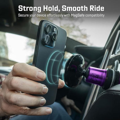 Mob Armor MobNetic Maxx MS - MagSafe Compatible Car Phone Mount w/ 90º Tilt, 360º Rotation & Durable Aluminum Build, Magnetic Holder for iPhone & Android Devices, USA Assembled - Purple Chrome