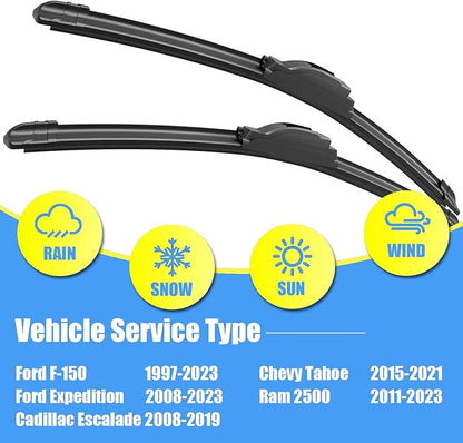 Gavimnal® 22"+22" Silicone Wiper Blades Replacement For Ford F-150 1997-2025 Expedition 2008-2025 Cadillac Escalade 2008-2019 Ram 2500 2011-2025,All-Season Front Windshield Wiper Blades(Set of 2)
