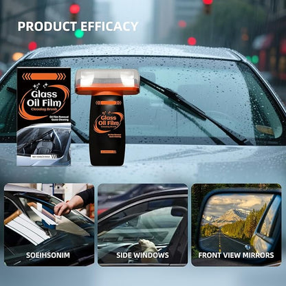 Glass Emulsion, Oil Film Remover for Car Window, 100g Roll-On Glass Emulsion Cleaner Compound with Cleaning Board, Improve Windshield Clarity for Safe Driving 1pc