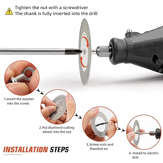SI FANG 5Pcs 60mm Diamond Cutting Disc Cut Off Wheels with 5Pcs Mandrel 1/8'' Shank Stone Blade for Rotary Tool Drill Attachment Cutting Discs Polishing Glass Tiles Marble Plastic Jade (2.4in)