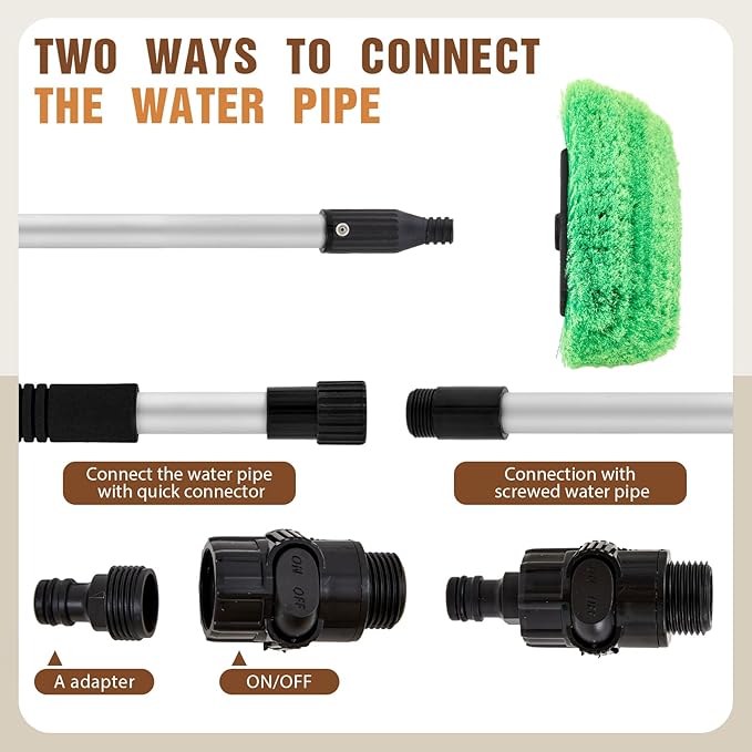 Maxdot 60 Inch Car Wash Brush with 10 Inch Soft Bristle Head for Flow-Thru On/Off Switch for Car Truck Boat Cleaning Washing House Siding, Auto Cars, Trucks, SUV, Rv, Floors(Green)