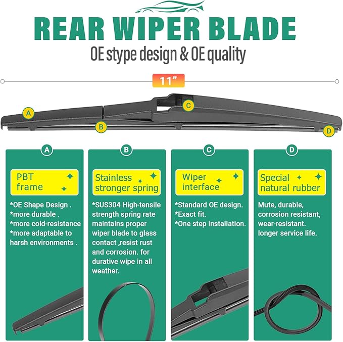 21" 18" 11" Windshield Wiper Blades Replacement for Pontiac Vibe 2003 2004 2005 2006 2007 2008 Premium All Weather Front Rear Wipers Set - OEM Quality (Pack of 3)