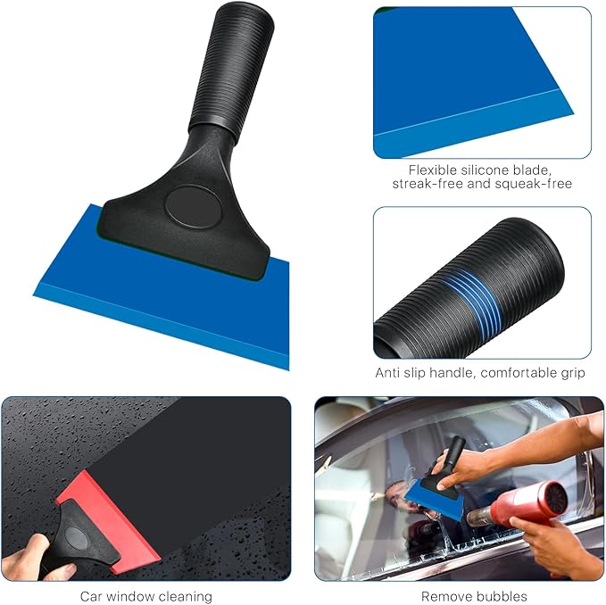 Worldity 3 Pack Window Tint Squeegee Kit with Non-Slip Handle, Small Squeegee for Auto, Car, Tile, Glass, Mirror, Shower