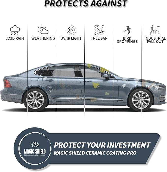 Magic Shield Ceramic Coating PRO 10H - Self-Healing | Long lasting for 2 cars+ | Advanced SiO2 Protection | Easy Application | Candy-Like Gloss | Perfect for Cars, Motorcycles, RVs, and Boats (50ml)