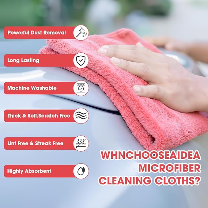 Shimeyao 30 Pcs 16 x 16 Inch Edgeless Microfiber Plush Towels for Cars Detailing Drying Wash Polishing Absorbent Cleaning Cloths, 500 GSM (16 x 16 Inch, Vivid Red, 30 Pcs)
