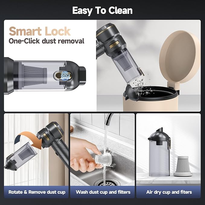 Ytbocar Car Vacuum Portable Cordless, Foldable Handheld Vacuum with Brushless Motor, 22000PA High Power Mini Hand Vacuum Cleaner & Air Blower & Duster & Pump for Home, Pet, Office