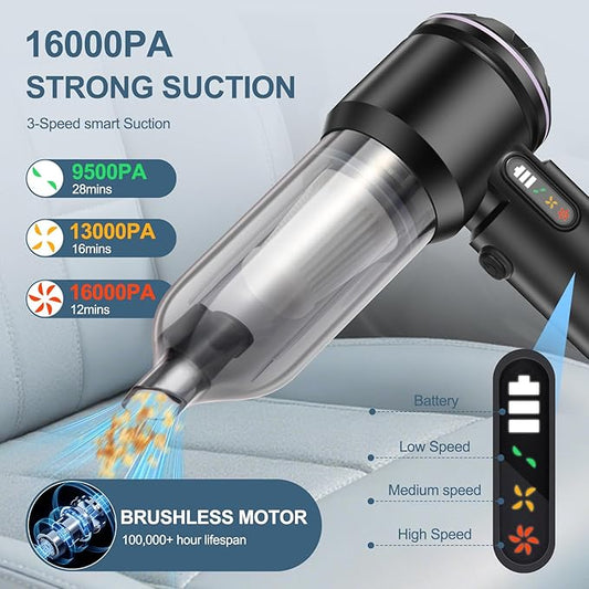 ECXHYDG Portable Handheld car Vacuum Cleaner, 16000PA Vacuum Suction, Equipped with Two high-Efficiency Filters, Used for Cleaning car interiors, Sofas, pet Hair, and Small-Scale Garbage Stains