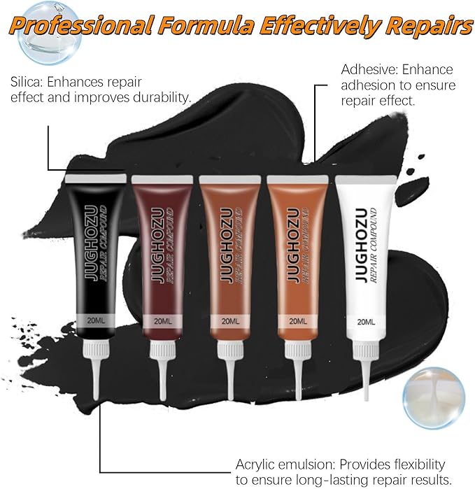 Jughozu Leather Repair Kit for Furniture, Sofa, Jacket, Car Seats & Purse, Vinyl Repair Kit with Easy Instructions. Fix Tears, Scratches, Holes & Peeling on Genuine, Faux, Bonded.(Brown)