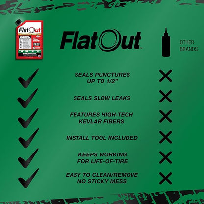Flat Out Off Road Tire Sealant, Outdoor Power Equipment Formula, Prevents Flat Tires, Fix a Flat Tire, Seals Leaks, Contains Kevlar, 32 Ounce Bag, 4-Pack
