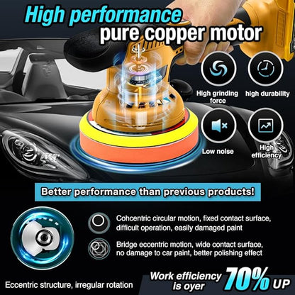 Darkboom Cordless Buffer Polisher 6 inch with 2Pcs 2.0Ah Rechargeable Batteries Compatible with Makita,and 1 Adapter Charger, 6 variable speed 5500RPM cordless sander, for Car Detailing/Polishing