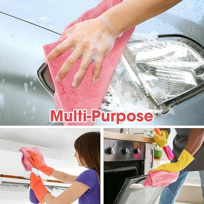 Shimeyao 30 Pcs 16 x 16 Inch Edgeless Microfiber Plush Towels for Cars Detailing Drying Wash Polishing Absorbent Cleaning Cloths, 500 GSM (16 x 16 Inch, Vivid Red, 30 Pcs)