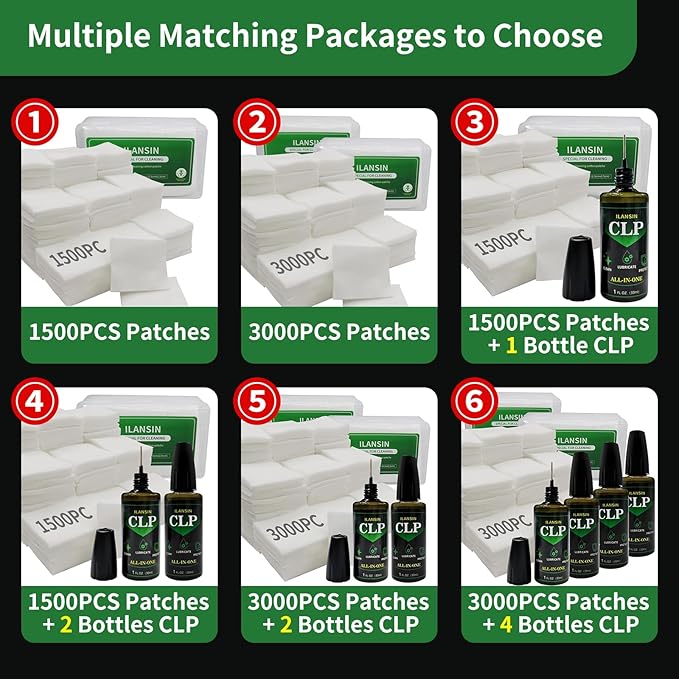 ILANSIN 3000/1500PCS Gun Cleaning Patches+CLP Oil,2"x2" Lint Free Gun Cleaning Cloth,Professional Wipes for Shot Pistol/All Caliber of Firearms.Store in Box Can Store Gun Cleaning Kit,Choose Your Set