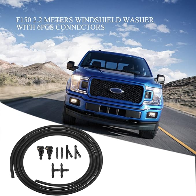 Windshield Washer Nozzles Kit Compatible with Ford F150 2004-2013 Front Windshield Spray Nozzles Wiper Spray Washer Jet and Hose repair kit with Connector Replaces # 3W7Z17603AA