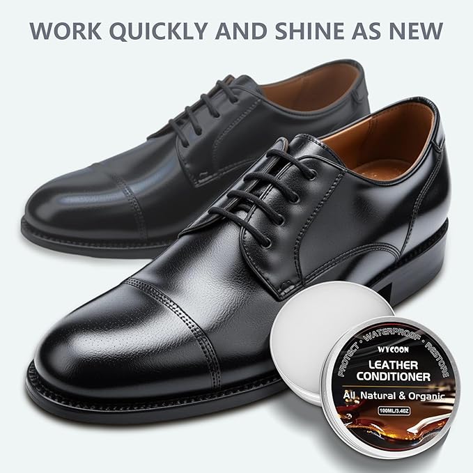 WYCOON Leather Recoloring Balm with 100ml Mink Oil Conditioner | Dark Brown Repair Kit, Dye & Color Restorer for Furniture, Sofa Car Seats, Bags | Restore Faded & Scratched Surfaces
