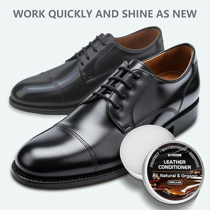 WYCOON Leather Recoloring Balm with 100ml Mink Oil Conditioner | Beige Repair Kit, Dye & Color Restorer for Furniture, Sofa, Car Seats, Bags | Restore Faded & Scratched Surfaces