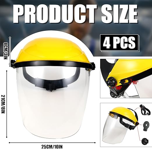 Tellegloww 4 Pack Safety Face Shield for Grinding and Cutting, Full Impact Resistant Face Shield Mask for Work Chemical Woodworking (Yellow)