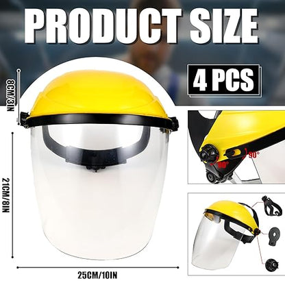 Tellegloww 4 Pack Safety Face Shield for Grinding and Cutting, Full Impact Resistant Face Shield Mask for Work Chemical Woodworking (Yellow)