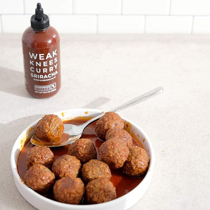 Weak Knees Curry Sriracha Hot Sauce, Infused with Aromatic Curry Spices, Bold Korean Gochujang Paste & Classic Sriracha, Made in the USA, 10.5oz Squeeze Bottle